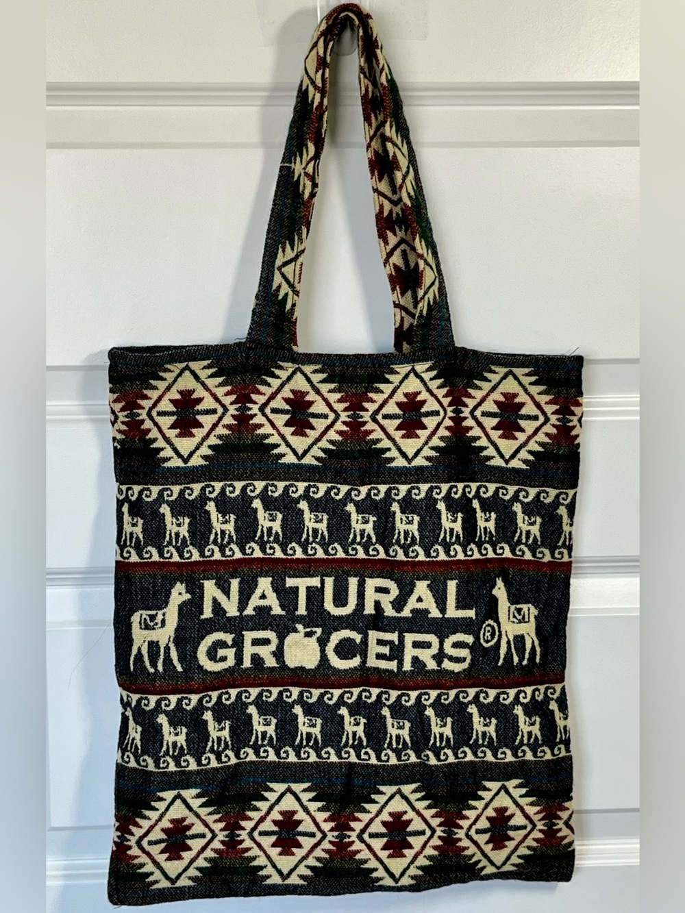 Southwestern Wool Blend Woven Tote Bag Boho Llama Alpaca Ecuadorian